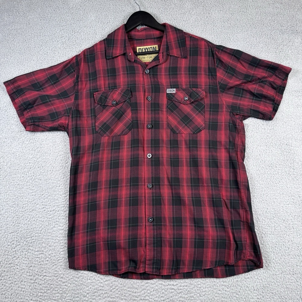 Dixxon Shirt Men Large Red Form And Function Plaid Bamboo Button Up Short Sleeve